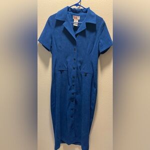 R&K Originals Cobalt Blue Knee Length Suede Feel Dress Button Front Size 12